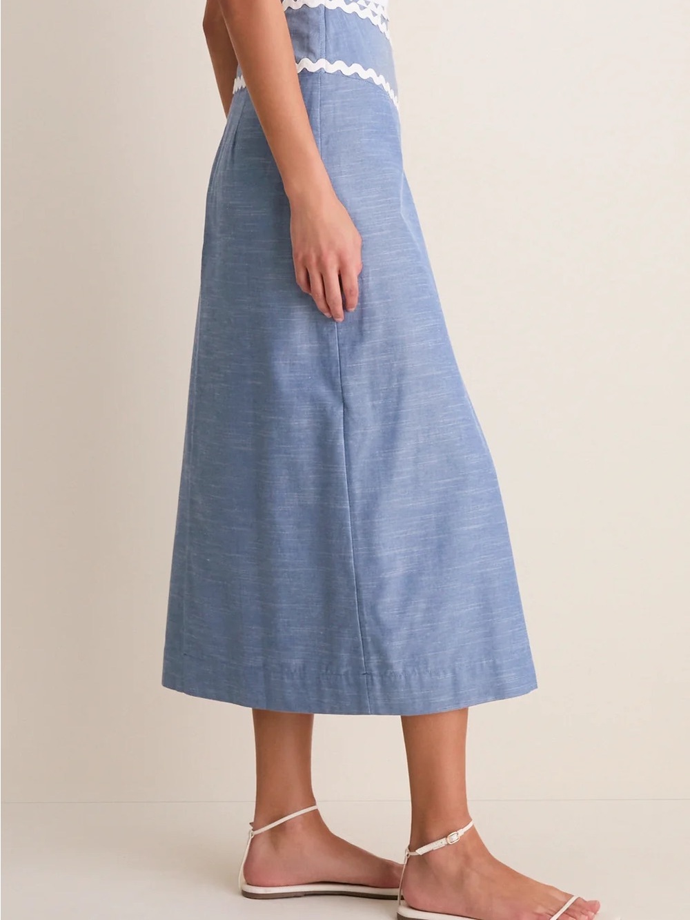 Tuckernuck Chambray Blue Midi Skirt with White Rickrack - Picture 3 of 8